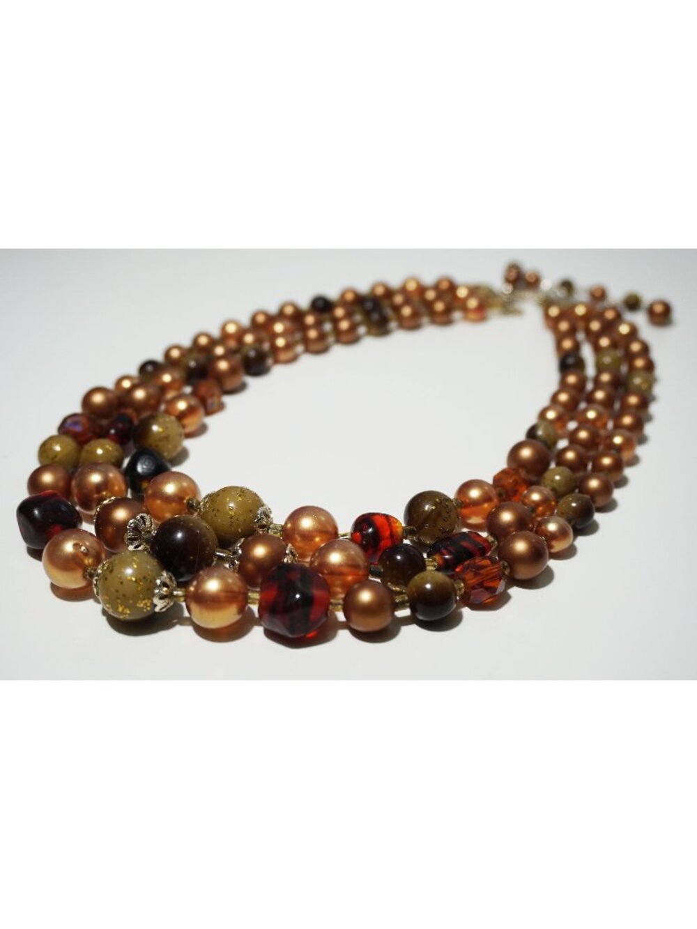 Vintage Japanese Signed 3 Strand Bib Bead Necklace Glass Faux Pearl Silver Toned - Picture 1 of 4